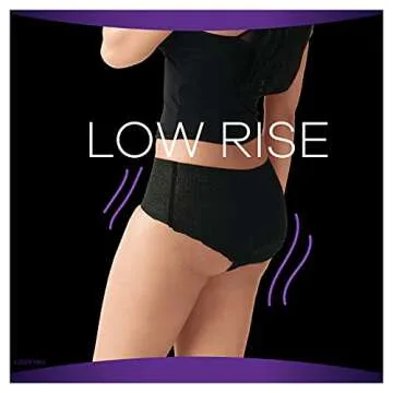 Always Discreet Boutique Low-Rise Postpartum Incontinence Underwear Size L Maximum Absorbency, Up to 100% Leak Protection, Black, 10 Count