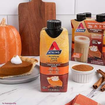 Atkins Pumpkin Spice Latte, 15g Protein, 3g Net Carbs, 1g Sugar, Low Glycemic, Keto Friendly, 12 Count