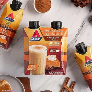 Atkins Pumpkin Spice Latte, 15g Protein, 3g Net Carbs, 1g Sugar, Low Glycemic, Keto Friendly, 12 Count