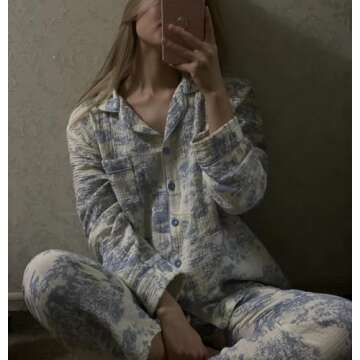 Vhitler Linen Set Coquette Womens Pajamas Set Summer Lounge Sets for Women Old Money Aesthetic (Pink01,L,Large)