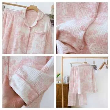 Vhitler Linen Set Coquette Womens Pajamas Set Summer Lounge Sets for Women Old Money Aesthetic (Pink01,L,Large)