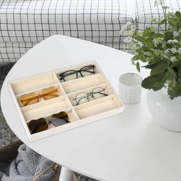 Yoiemivy 3 Pack Glasses Organizer Trays - 8 Grids Velvet Sunglass Trays Stackable Eyeglasses Organiz...