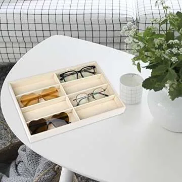 Yoiemivy 3 Pack Glasses Organizer Trays - 8 Grids Velvet Sunglass Trays Stackable Eyeglasses Organiz...