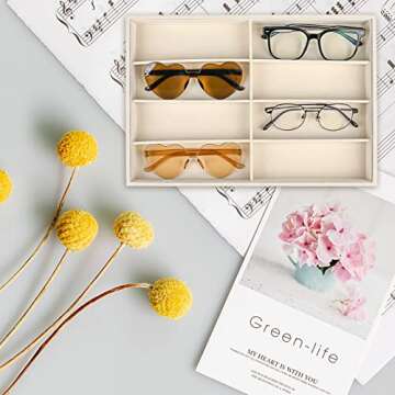 Yoiemivy 3 Pack Glasses Organizer Trays - 8 Grids Velvet Sunglass Trays Stackable Eyeglasses Organizer Storage Removable Internal Dividers Eyewear Watch Jewelry Organizer for Drawers