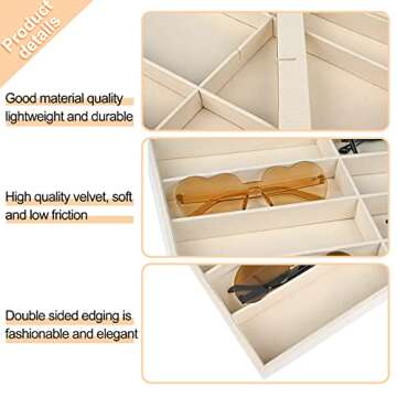 Yoiemivy 3 Pack Glasses Organizer Trays - 8 Grids Velvet Sunglass Trays Stackable Eyeglasses Organizer Storage Removable Internal Dividers Eyewear Watch Jewelry Organizer for Drawers