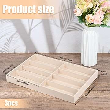 Yoiemivy 3 Pack Glasses Organizer Trays - 8 Grids Velvet Sunglass Trays Stackable Eyeglasses Organizer Storage Removable Internal Dividers Eyewear Watch Jewelry Organizer for Drawers