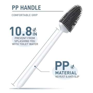 ESTHELLO Toilet Brush and Holder, Silicone Toilet Bowl Cleaner Brush Set for Bathroom Deep Cleaning, Compact Flexible Toilet Cleaner Brush with Ventilated Drying Holder, Wall Mounted/Floor Standing