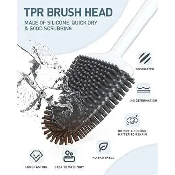 ESTHELLO Toilet Brush and Holder, Silicone Toilet Bowl Cleaner Brush Set for Bathroom Deep Cleaning, Compact Flexible Toilet Cleaner Brush with Ventilated Drying Holder, Wall Mounted/Floor Standing