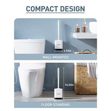 ESTHELLO Toilet Brush and Holder, Silicone Toilet Bowl Cleaner Brush Set for Bathroom Deep Cleaning, Compact Flexible Toilet Cleaner Brush with Ventilated Drying Holder, Wall Mounted/Floor Standing
