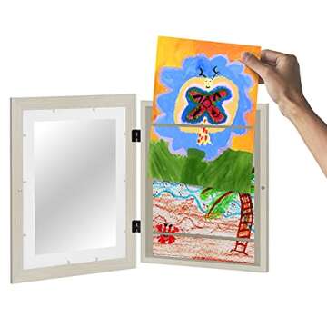 Americanflat 10x12.5 Kids Art Frame - Front Loading Picture Frame Holds 100 Artworks - Use as 8.5x11 Frame with Mat or 10x12.5 Frame Without Mat - My Mini Masterpiece - Lightwood