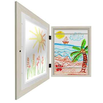 Americanflat 10x12.5 Kids Art Frame - Front Loading Picture Frame Holds 100 Artworks - Use as 8.5x11 Frame with Mat or 10x12.5 Frame Without Mat - My Mini Masterpiece - Lightwood