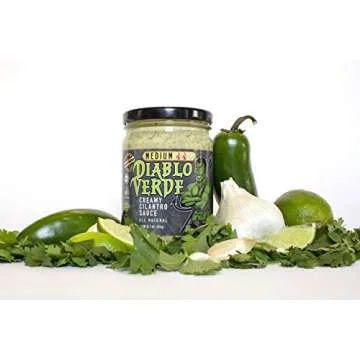 Diablo Verde Salsa, Award Winning Creamy Cilantro Sauce, Medium Heat Level, 12.5 oz bottle, Made with Cilantro, Garlic, Lime, Jalapeño Peppers, Vegetarian, Preservative-free, Soy-free, Egg-free (6-pack)