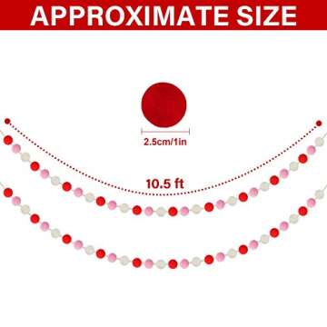 60 Balls Valentine's Day Felt Ball Garlands - Valentines Decorations - Valentines Red Pink White Pom...