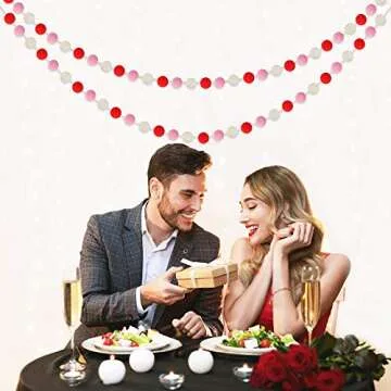 60 Balls Valentine's Day Felt Ball Garlands - Valentines Decorations - Valentines Red Pink White Pom Pom Garlands for Home Tree- Valentine's Day Indoor Outdoor Home Office Hanging Decor - 25mm