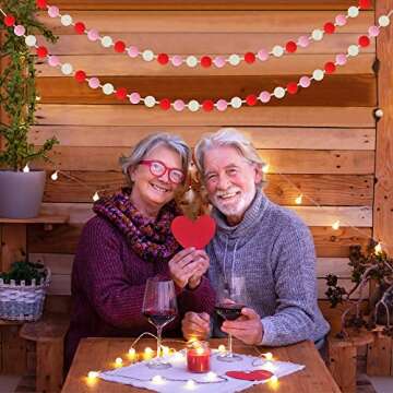 60 Balls Valentine's Day Felt Ball Garlands - Valentines Decorations - Valentines Red Pink White Pom Pom Garlands for Home Tree- Valentine's Day Indoor Outdoor Home Office Hanging Decor - 25mm