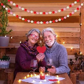 60 Balls Valentine's Day Felt Ball Garlands - Valentines Decorations - Valentines Red Pink White Pom Pom Garlands for Home Tree- Valentine's Day Indoor Outdoor Home Office Hanging Decor - 25mm