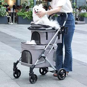 Beberoad Pets T1 Double Pet Stroller for 2 Small Dogs or Cats Lightweight Foldable Double Cat Stroll...