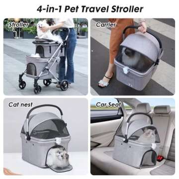Beberoad Pets T1 Double Pet Stroller for 2 Small Dogs or Cats Lightweight Foldable Double Cat Stroller with Detachable Carrier (Grey)