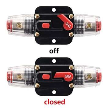 RKURCK 50 Amp Circuit Breaker Manual Reset Inline Fuse Inverter for Car Marine Trolling Motors Boat ...