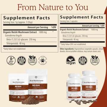 Real Mushrooms Reishi Capsules - Organic Mushroom Extract Supplement with Potent Red Vegan Supplement, Non-GMO, 90 Caps