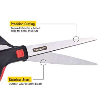 Stanley 8 Inch All-Purpose Ergonomic Scissor (SCI8EST-RED), Red/Black