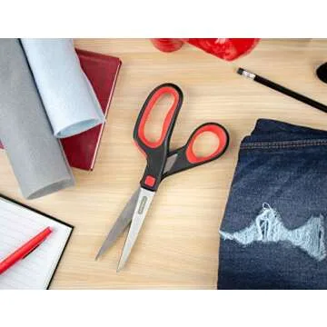 Stanley 8 Inch All-Purpose Ergonomic Scissor (SCI8EST-RED), Red/Black