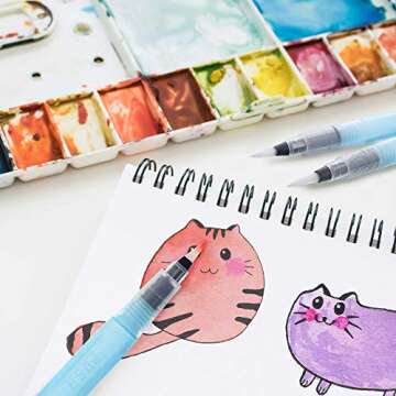 U.S. Art Supply 3-Piece Water Coloring Brush Pen Set of 3 (Sizes - 01 Fine, 02 Medium, 03 Broad) - Refillable, Watercolor, Calligraphy, Painting