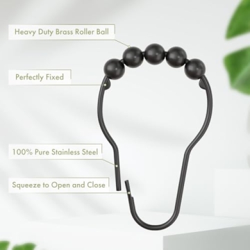 Stylish Black Shower Curtain Hooks - Amazer Set of 12