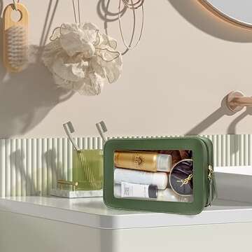 LETGO Clear Makeup Bags, TSA Approved Toiletry Bag with Zipper, Clear Makeup Organizer Fit Carry-on Travel Essentials,Clear Cosmetic Bags for Women Men (C-Green)