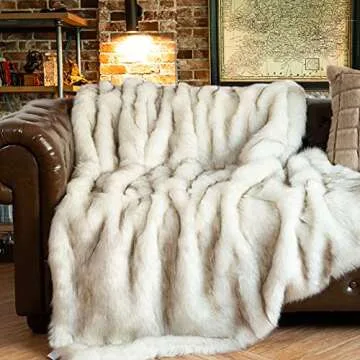 BATTILO HOME Luxury Ivory White Faux Fur Throw Blanket for Bed, Extra Large Super Soft Fluffy Cozy F...