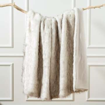 BATTILO HOME Luxury Ivory White Faux Fur Throw Blanket for Bed, Extra Large Super Soft Fluffy Cozy Fall Thick Warm Fox Fur Throw Blankets for Couch, Bed Reversible to Plush Velvet (60"x80")