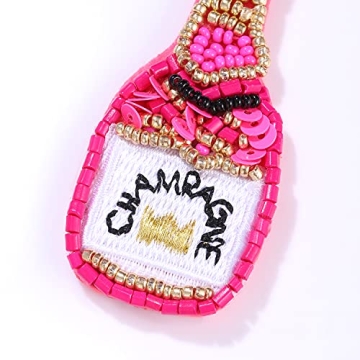 HZEYN Champagne Bottle Beaded Earrings Statement Drop Earrings Handmade Champagne Earrings Holiday Party Jewelry for Women Rose Red