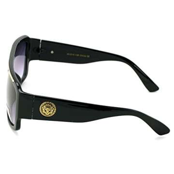 V.W.E. Lion Head Flat Top Hip Hop Rapper Retro Aviator Sunglasses (Gloss Black)