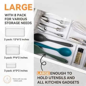 Criusia 8 Pack Drawer Organizer for Kitchen Gadgets, Large Clear Plastic Drawer Divider for Kitchen ...