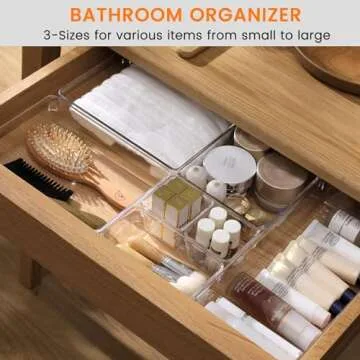 Criusia 8 Pack Drawer Organizer for Kitchen Gadgets, Large Clear Plastic Drawer Divider for Kitchen Accessories, Bathroom Organizers and Storage, Home Essentials for Makeup and Vanity Accessories