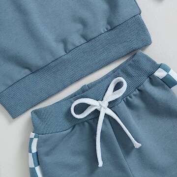 LIOMENGZI Toddler Baby Boys Fall Winter Outfits Checkerboard Patchwork Long Sweatshirt Pullover Pants Infant Clothes Set (Blue, 12-18 Months)