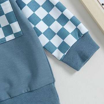 LIOMENGZI Toddler Baby Boys Fall Winter Outfits Checkerboard Patchwork Long Sweatshirt Pullover Pants Infant Clothes Set (Blue, 12-18 Months)