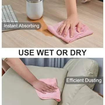 UPSTAR Microfiber Cleaning Cloth, Reusable Paper Towels Rolls, Dish Rags for Washing Dishes, Kitchen, Bathroom, Car, 12x12 inch, 50 Packs/Roll, Pink