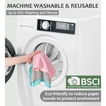 UPSTAR Microfiber Cleaning Cloth, Reusable Paper Towels Rolls, Dish Rags for Washing Dishes, Kitchen, Bathroom, Car, 12x12 inch, 50 Packs/Roll, Pink