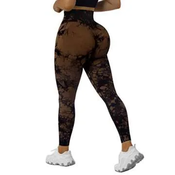 RXRXCOCO Women Seamless Crossover Leggings High Waisted Butt Lifting Workout Yoga Pants Medium Tie Dye Coffee