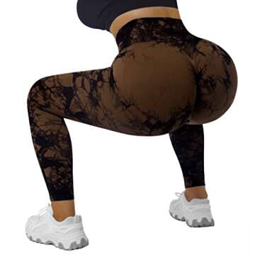 RXRXCOCO Women Seamless Crossover Leggings High Waisted Butt Lifting Workout Yoga Pants Medium Tie Dye Coffee