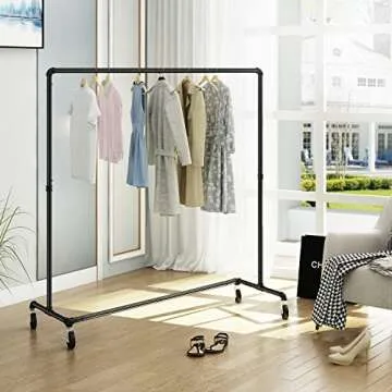 GREENSTELL Clothes Rack - Z Base Industrial Pipe Clothing Rack, Heavy Duty Rolling System on Wheels ...