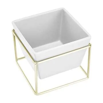 Amazon Basics Tabletop Planter, Square - White/Brass (2-Pack)