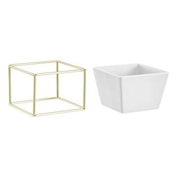 Amazon Basics Tabletop Planter, Square - White/Brass (2-Pack)