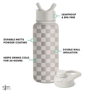 Simple Modern Water Bottle with Straw and Chug Lid Vacuum Insulated Stainless Steel Metal Thermos Bo...