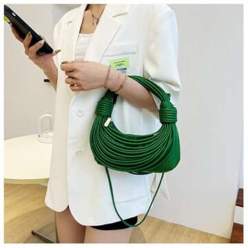 knotted woven tote bag handbag for women Woven Handbag Purse for Women Handwoven Satchel Clutch Purse (green)