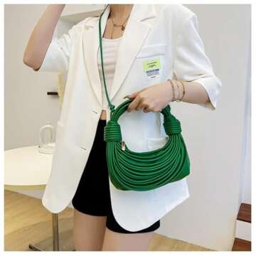 knotted woven tote bag handbag for women Woven Handbag Purse for Women Handwoven Satchel Clutch Purse (green)