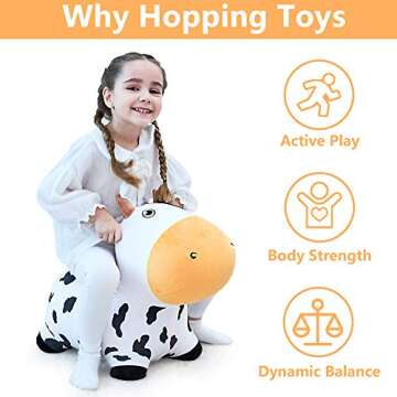 iPlay, iLearn Bouncy Pals Dairy Cow Hopping Horse, Plush Inflatable Animal Hopper, Indoor n Outdoor ...