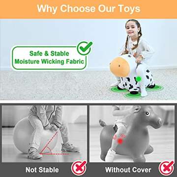 iPlay, iLearn Bouncy Pals Dairy Cow Hopping Horse, Plush Inflatable Animal Hopper, Indoor n Outdoor Ride on Jumping Bounce Toys, Birthday Gift for 18 Months 2 3 4 5 Year Old Kids Toddlers Boys Girls