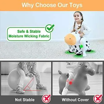 iPlay, iLearn Bouncy Pals Dairy Cow Hopping Horse, Plush Inflatable Animal Hopper, Indoor n Outdoor Ride on Jumping Bounce Toys, Birthday Gift for 18 Months 2 3 4 5 Year Old Kids Toddlers Boys Girls